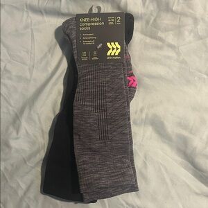 All in Motion Knee-High Compression Socks - Gray and Pink